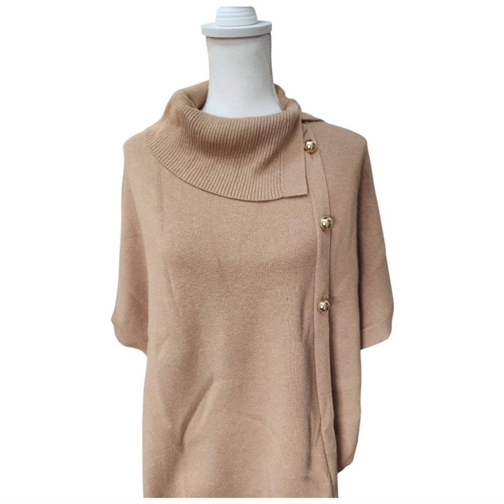 Talbots Women's Cape Poncho Tan with Gold Colored Hardware, Small - Picture 4 of 14